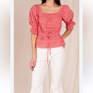 Before You Red and White Off-Shoulder Top. Size L